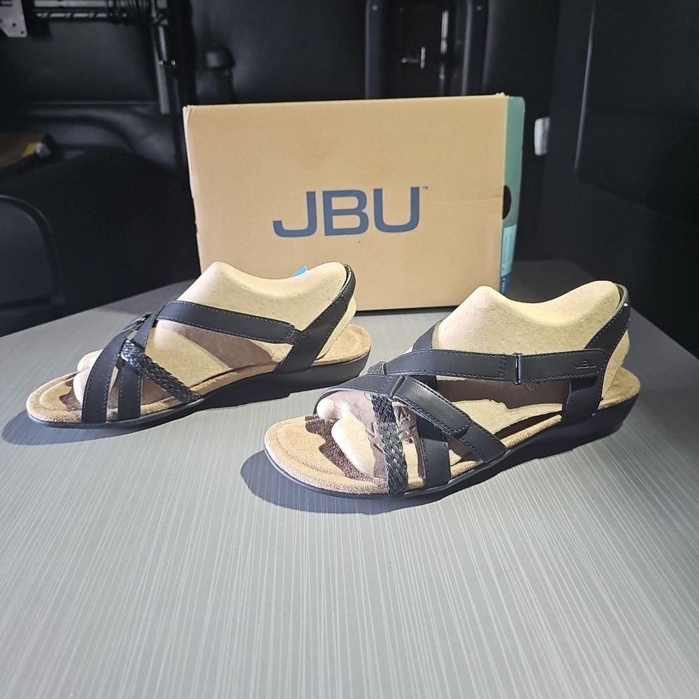 JBU Brooke Vegan Sandals In Black Womens Size 7.5M All Terra Traction NEW In Box
